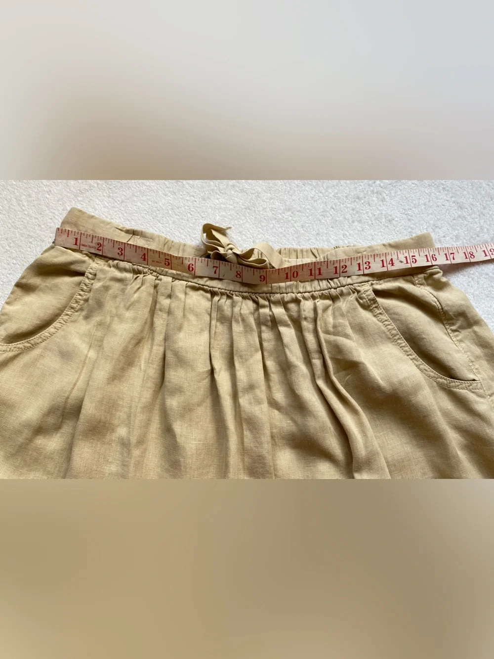 J.Crew Linen Vintage Mini Skirt Beige Size 8 Drawstring Elastic Waist A-Line